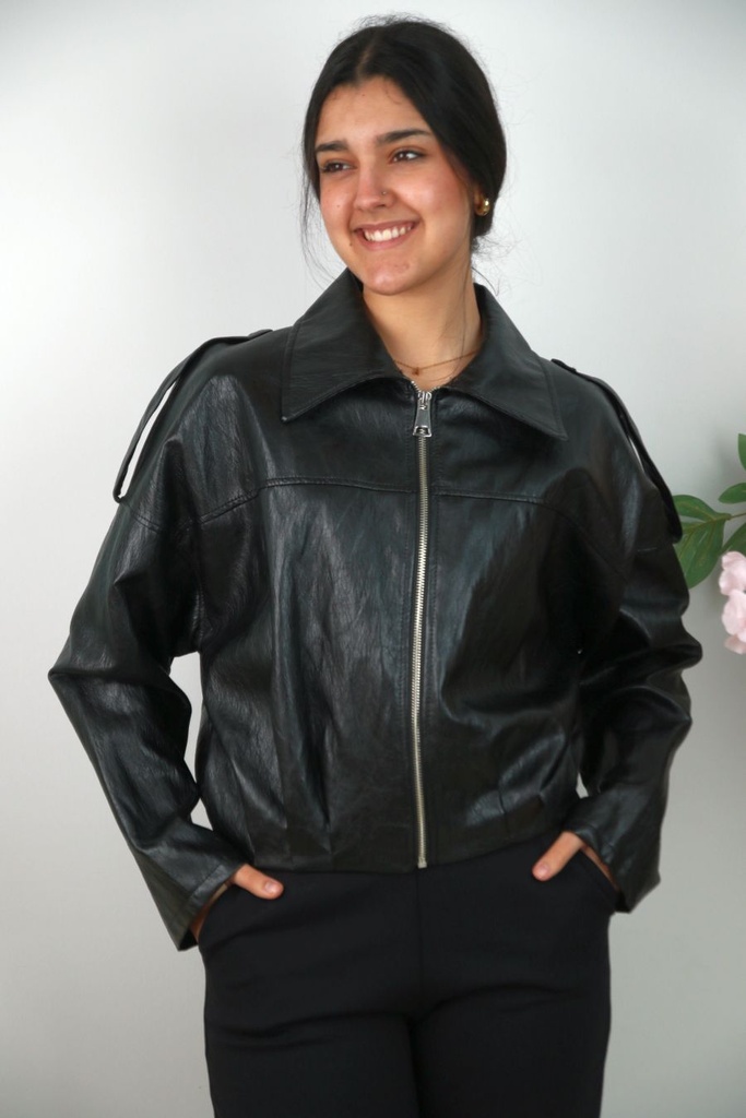 Bomber jasje Niam eco leer springplooien ritssluiting