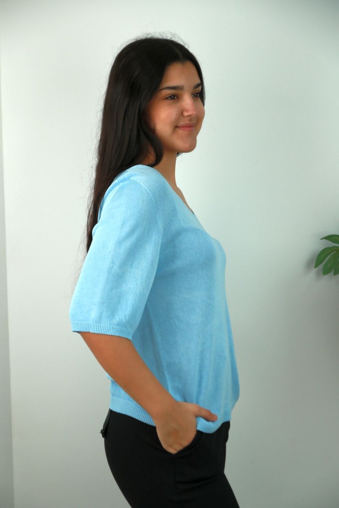 Nadja nm100 pull fijne steek v-hals 3/4 mouwen