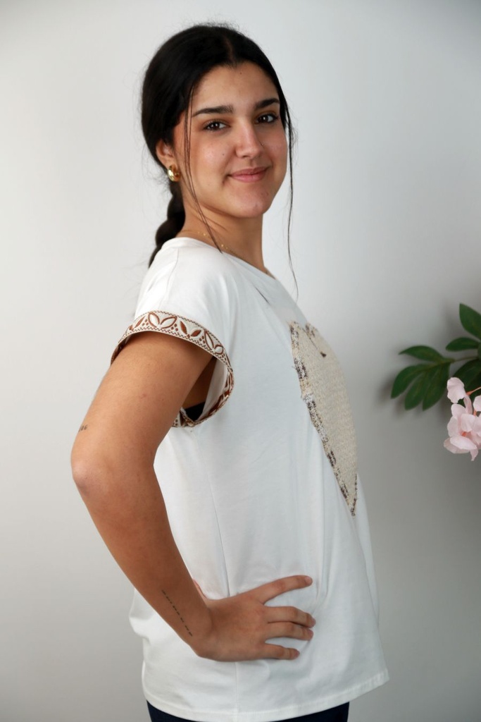 T-shirt Nicki nm92 hart in boucléstof print manchette