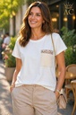 T-shirt Nanna nm92 met borstzakje in boucléstof 