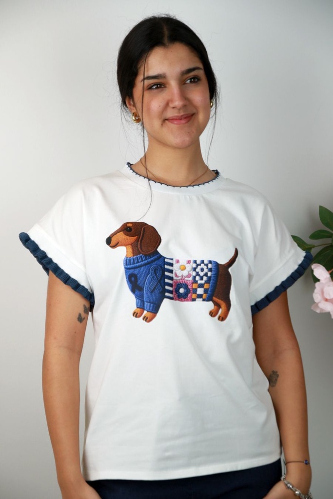 T-shirt Nassir nm92 Dachshund print franje mouwen