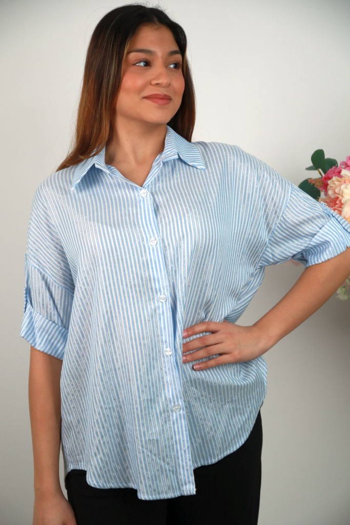 Gestreepte blouse Rilana met fijne zilverdraad nm100
