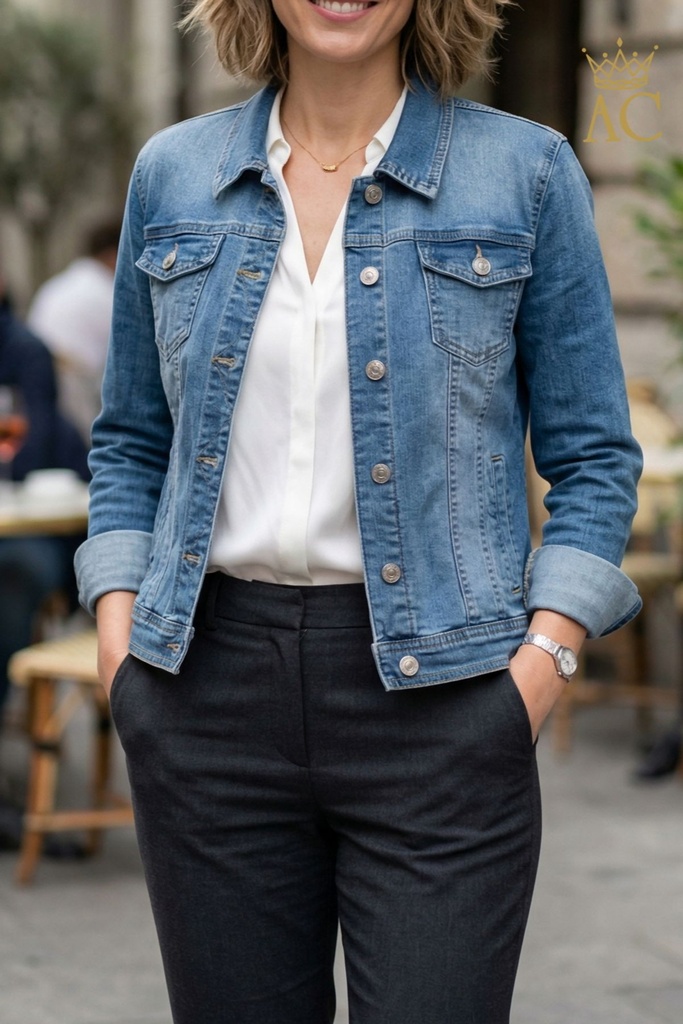 Denim jacket Orla nm65 kraag metalen knopen 2 borstzakjes