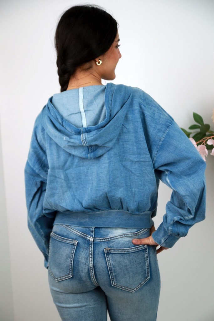 Denim jacket Owin nm98 capuchon en rijglint 