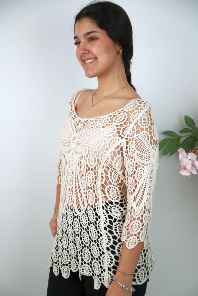 Tuniek Ome nm100 vlinder gehaakt open hals