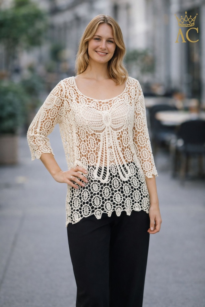 Tuniek Ome nm100 vlinder gehaakt open hals