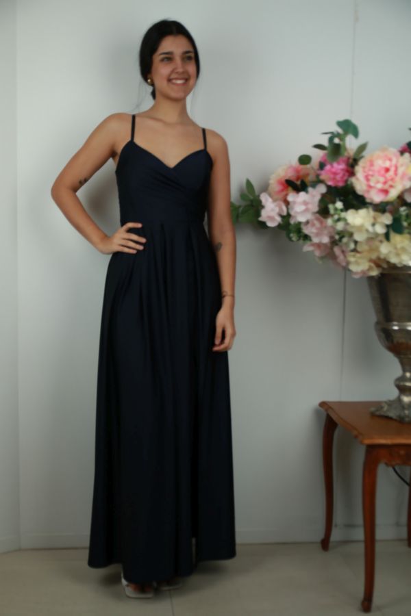 Satijnen jurk Ranomi met overslag buste en spaghettibandjes