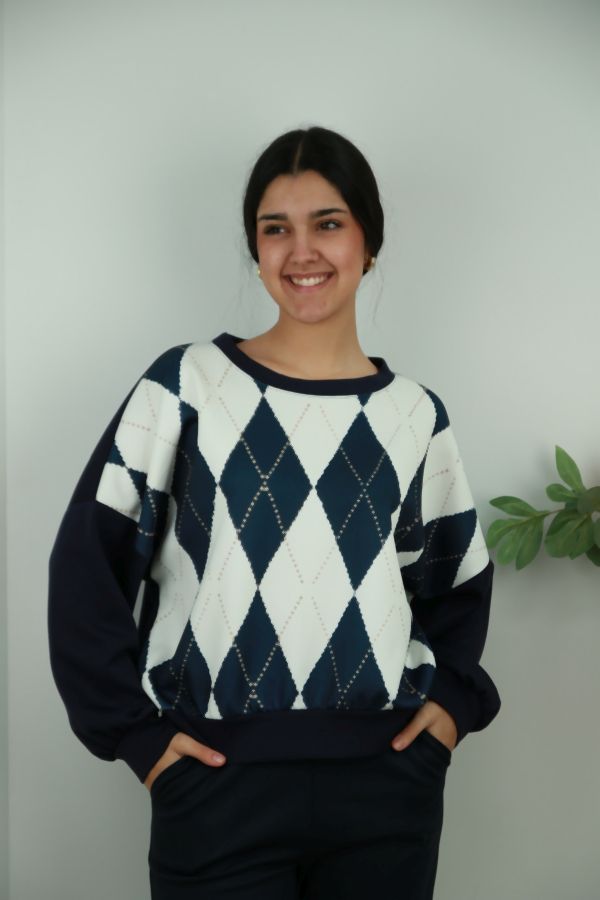 Geruite pull Railey met lage mouwinzet nm95