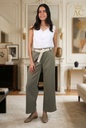 Broek Oways mom fit piqué structuurstof gevlochten eco leren riem