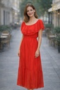 Lange off-shoulder jurk Karo nm98 dubbele volant