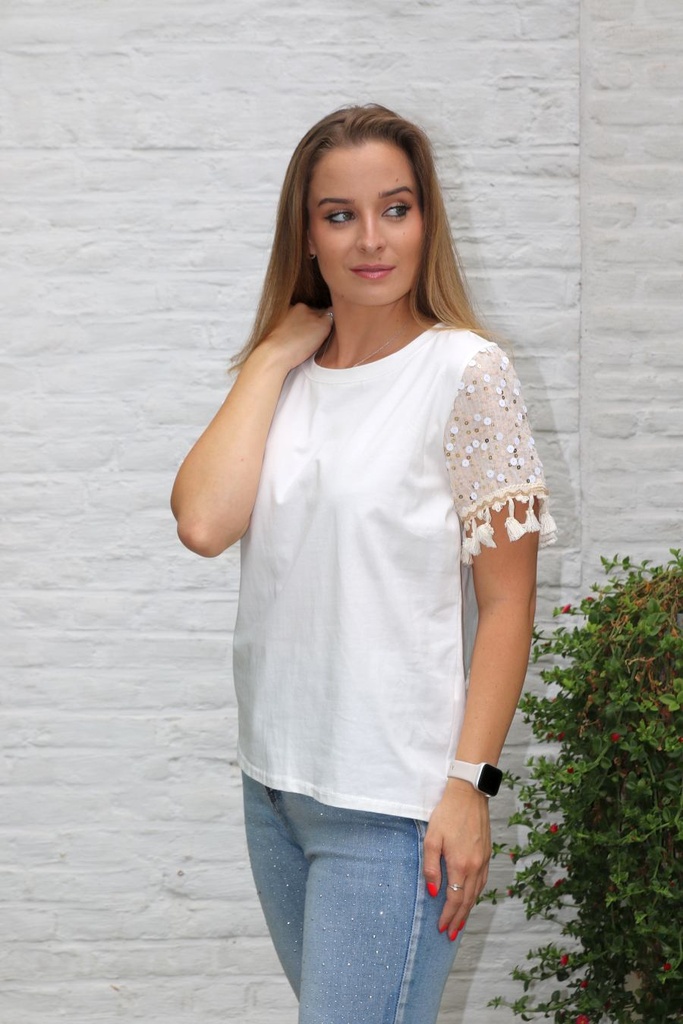 T-shirt Jessin nm90 paillettenmouw kant afgeboord