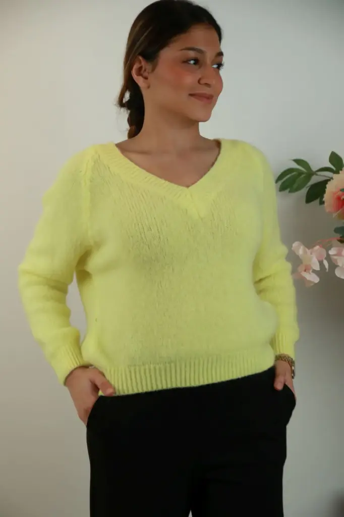 Pull Roald nm20 V-hals Amerikaanse mouwinzet wollig