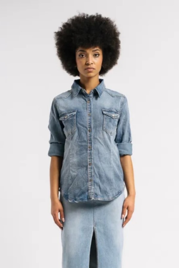 Jeansblouse Riemer met drukknopen nm78