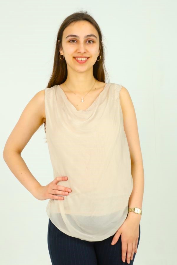 Zijde tank top Orson nm98 front in zijde met drapagekraag tank top en viscose jersey