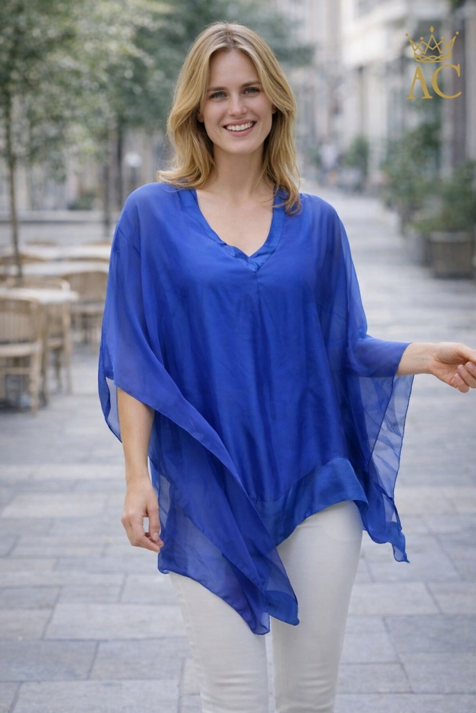 Tunique en soie Oubayid nm100 satin col V kimono soie et viscose