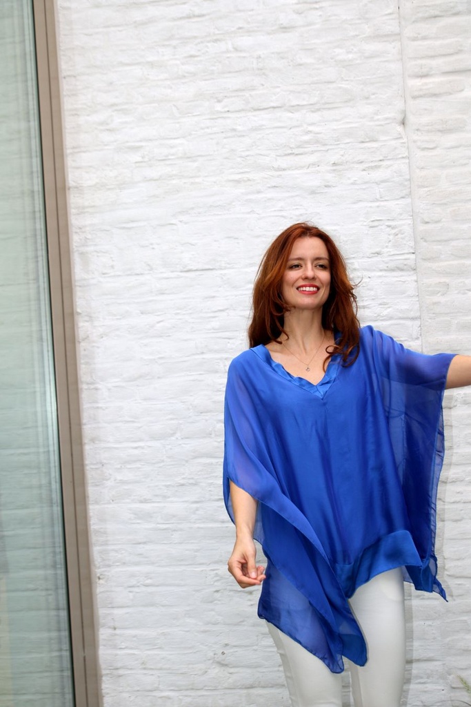 Zijde tuniek Oubayid nm100 gesatineerde V-hals kimono zijde en viscose