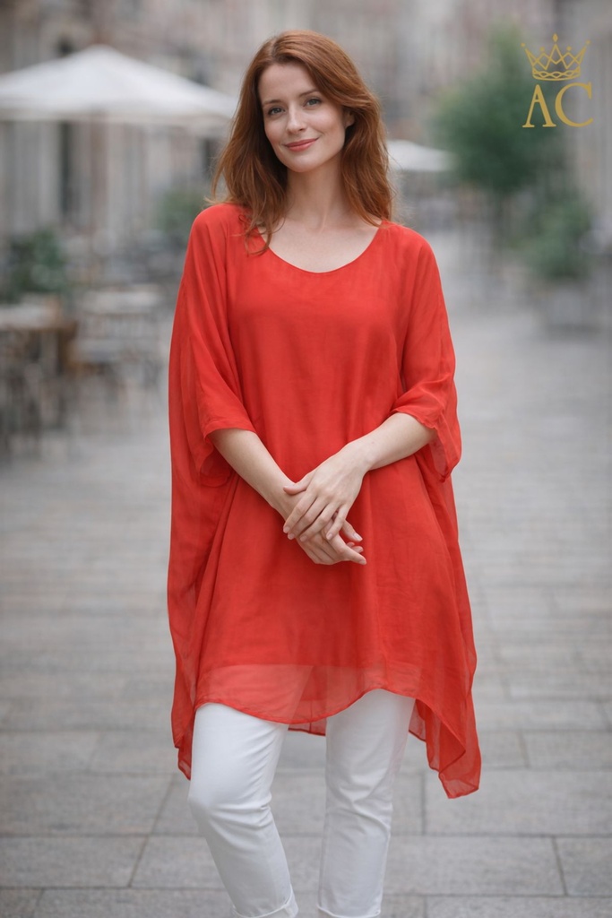 Silk dress Oubayda nm100 silk wide pointed open neckline lined