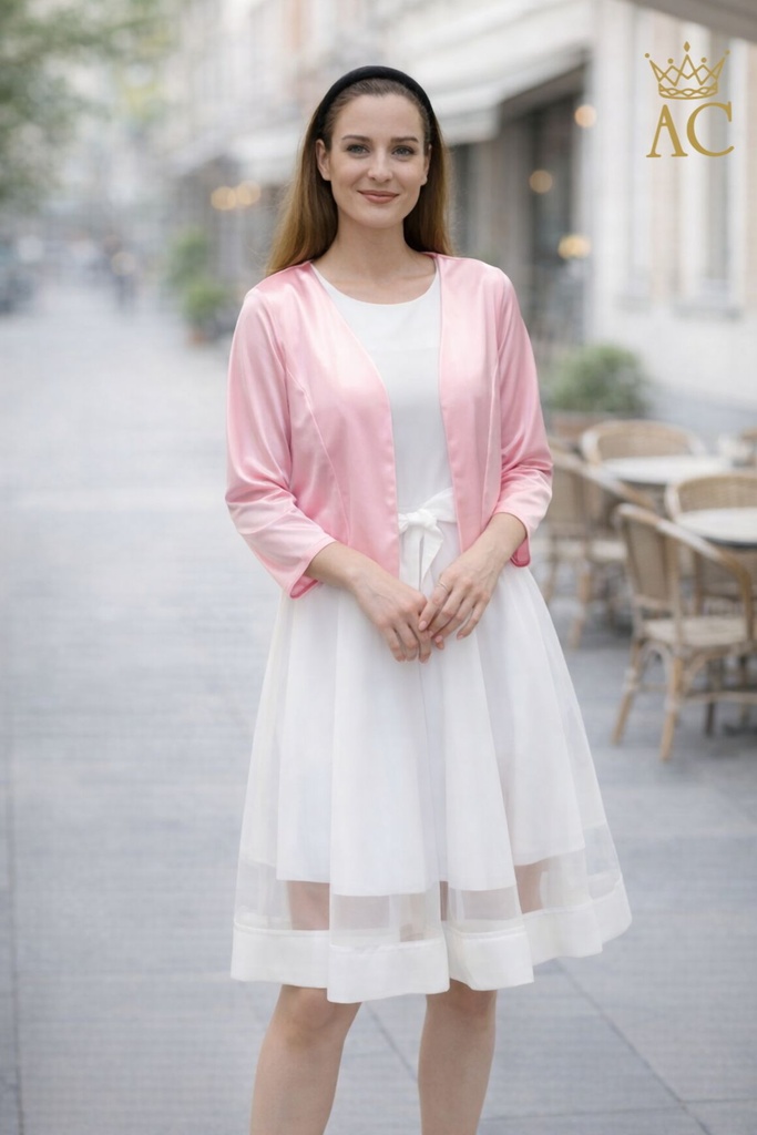 Satin bolero Oumniya collarless 3/4 sleeve