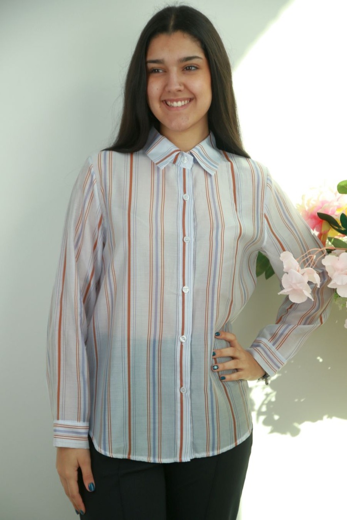 Blouse Nefeli nm85 verticale strepen polokraag nacré 