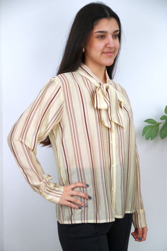 Blouse Nyna nm85 strikkraag verticale strepen nacré 