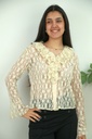 Blouse Nard kant v-hals jabotkraag trompetmouw