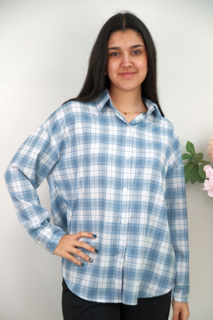 Checkered shirt Nejla nm40 polo collar nacré