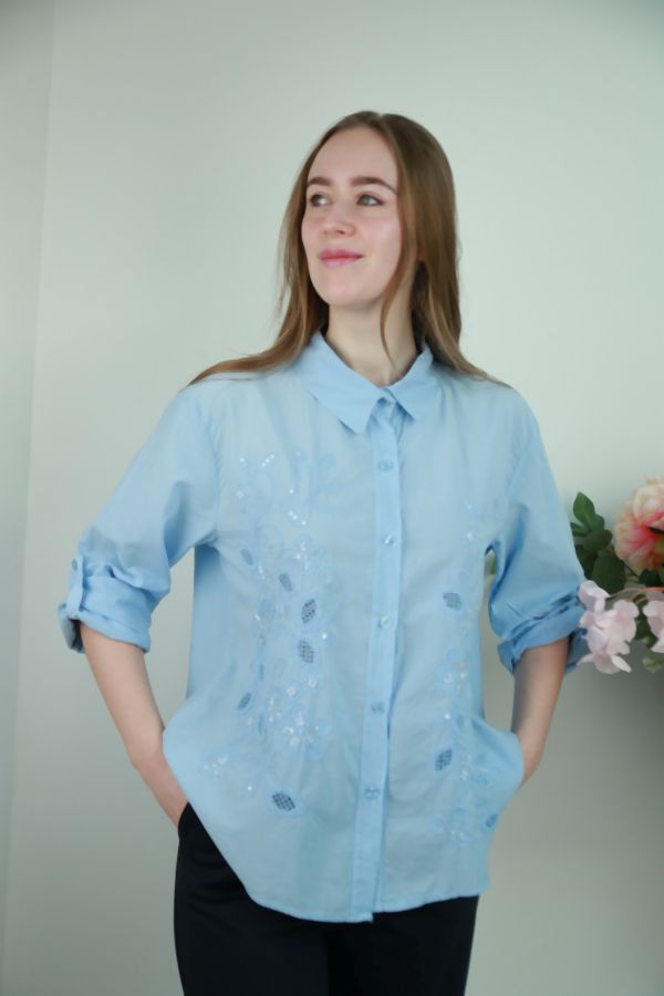 Blouse Nieve nm100 gehaakte bloemen met pareltjes
