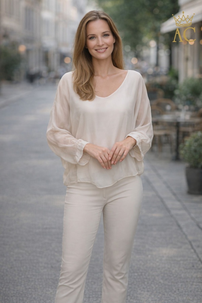 Blouse Oemaima nm100 V&V hals vleermuismouw 