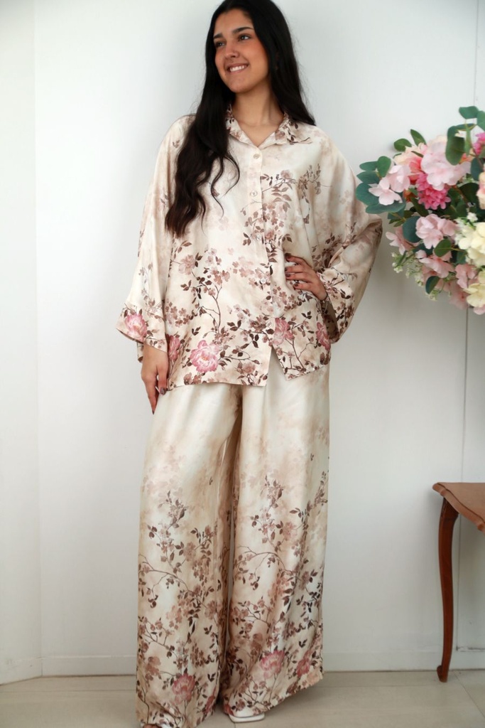 Tuniek en broek Senn nm100 bloesempatroon wijde mouw