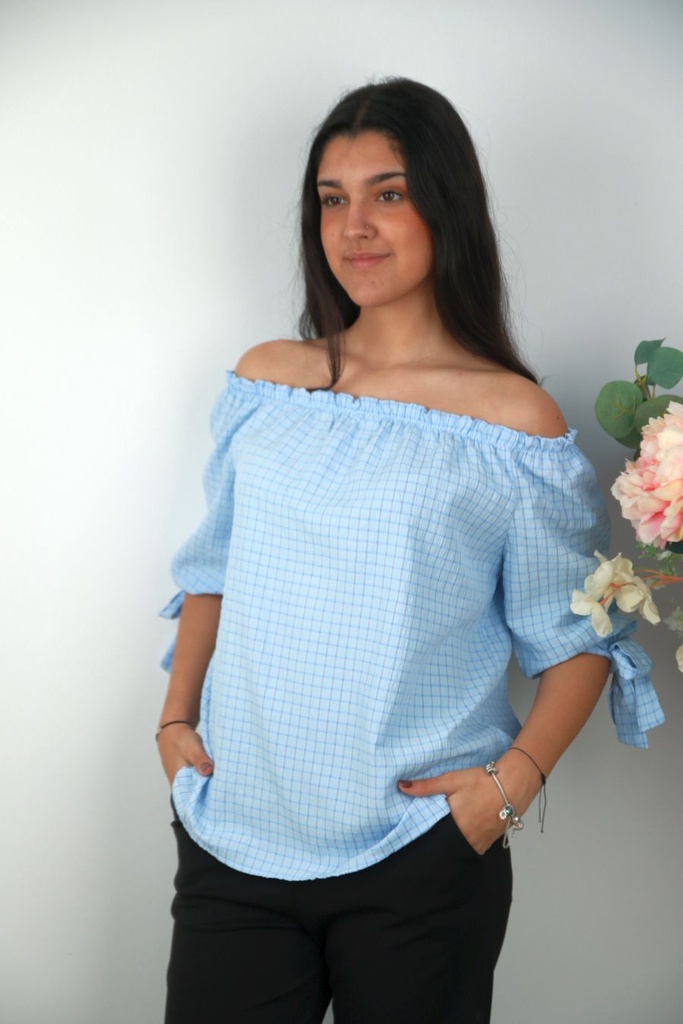 Geruite blouse Nyk nm85 off-shoulder striklint mouwen
