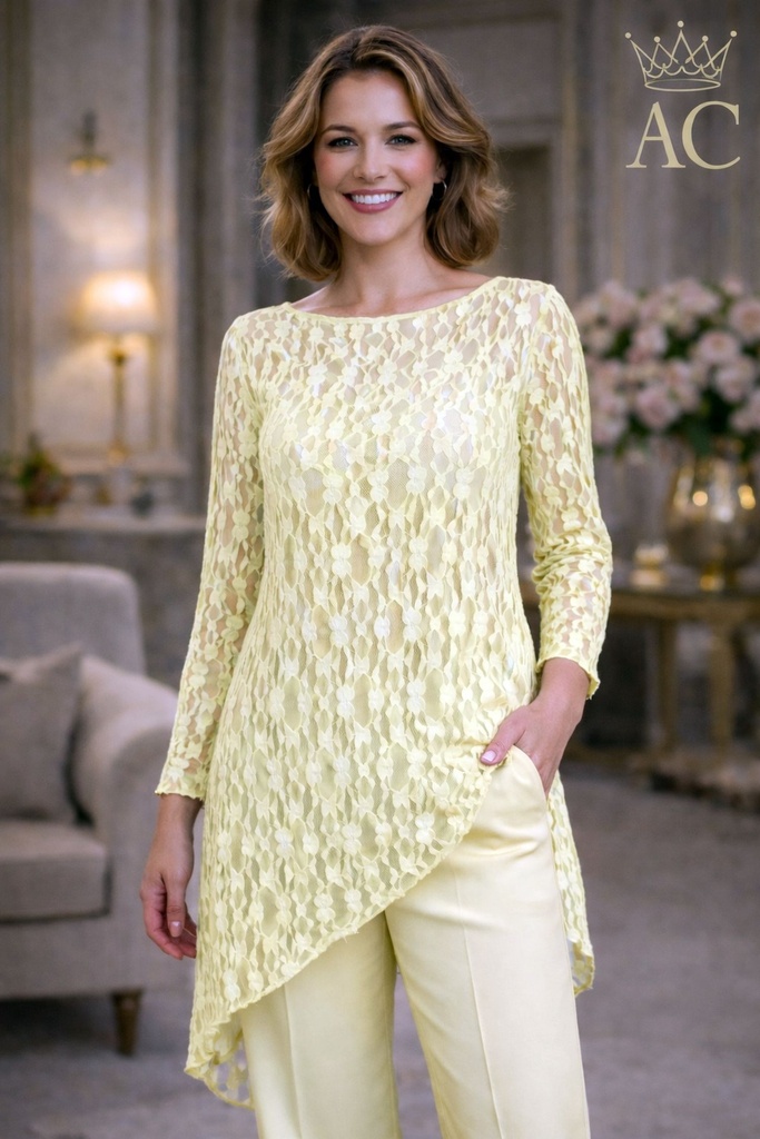 Tunic Nayra lace asymmetrical hem round neckline