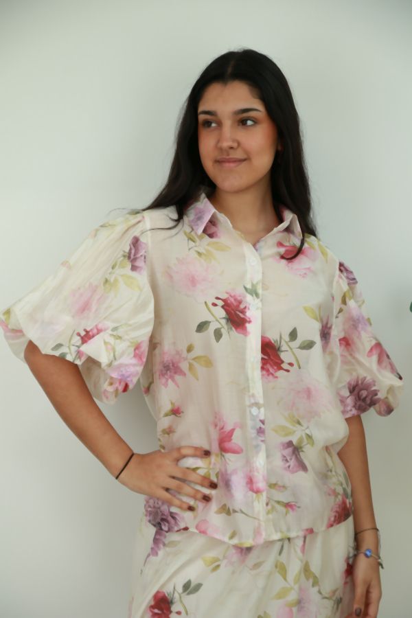 Ensemble Noell nm85 chemisier manches bouffantes et jupe longue