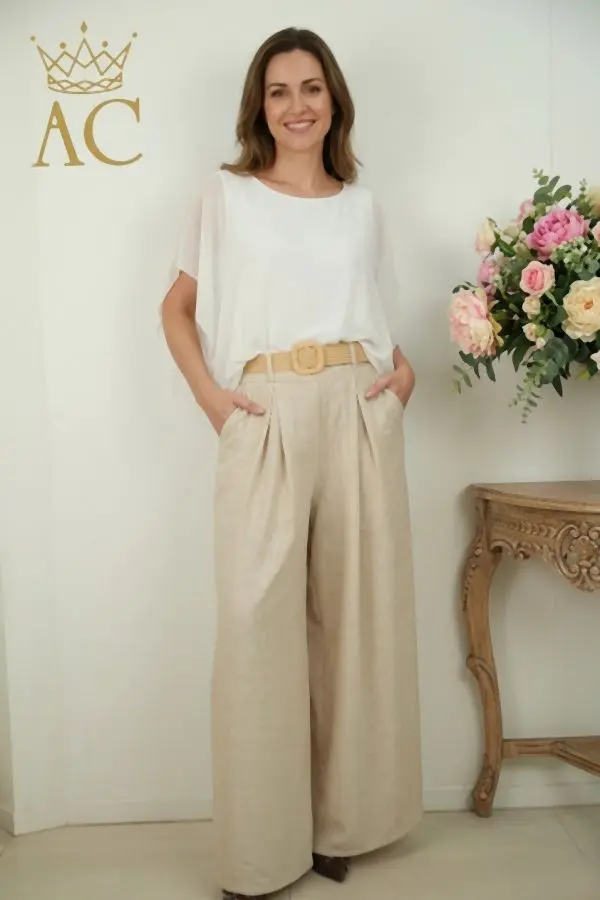 Broek Nerea wijde pijpen lurex krijtstreep 