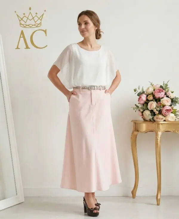 Lange uitlopende rok Noomi nm100 met gevlochten taillebinder