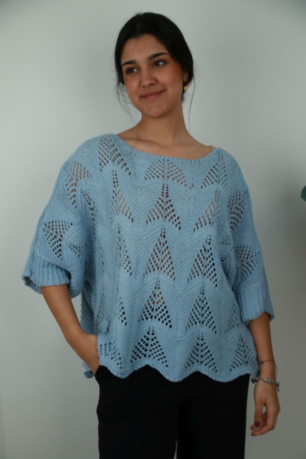 Sweater Najim nm80 ajour-stitch batwing sleeve round neckline