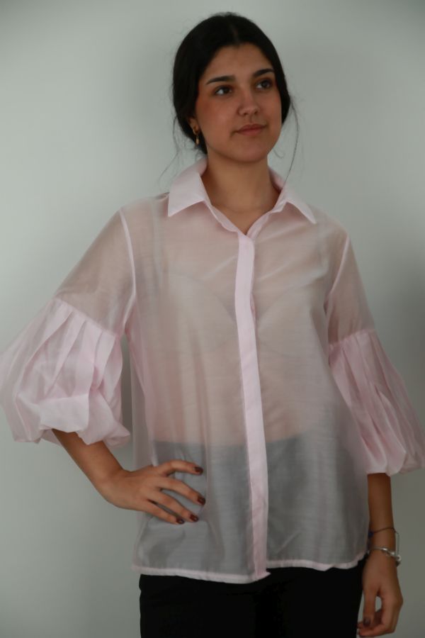 Blouse Nees nm85 3/4 puff sleeve nacré buttoned through