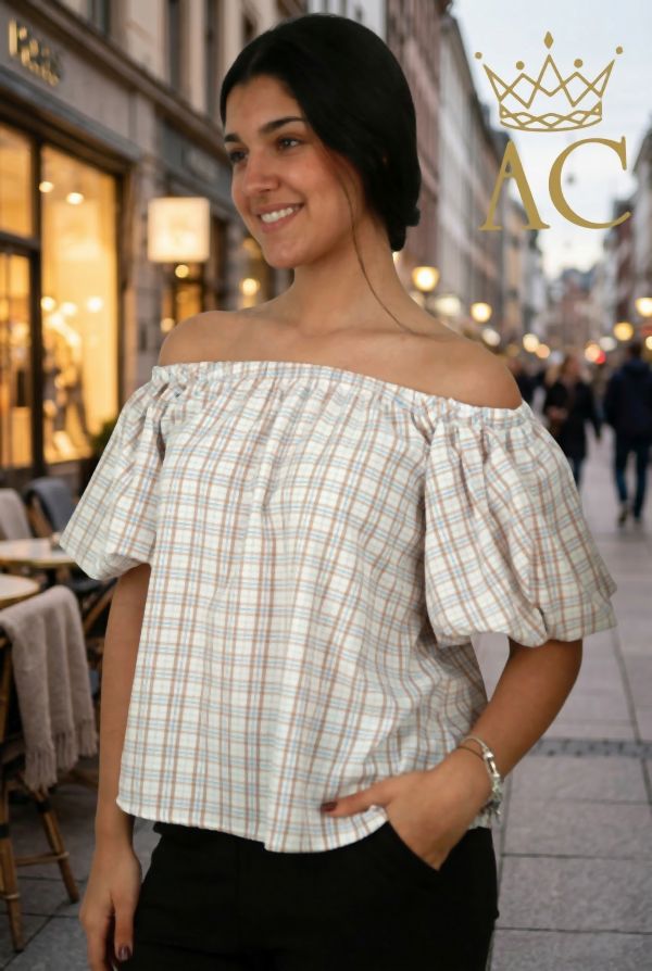 Blouse Nuna nm8 manches bouffantes à épaules décalées