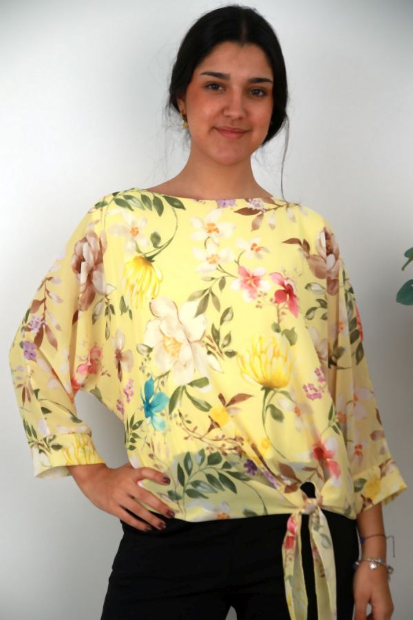Blouse Nandini nm48 bloemenprint gestrikte zoom
