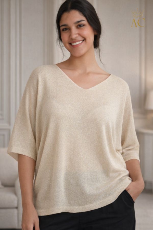 Sweater Sten nm80 lurex v-neck batwing sleeves