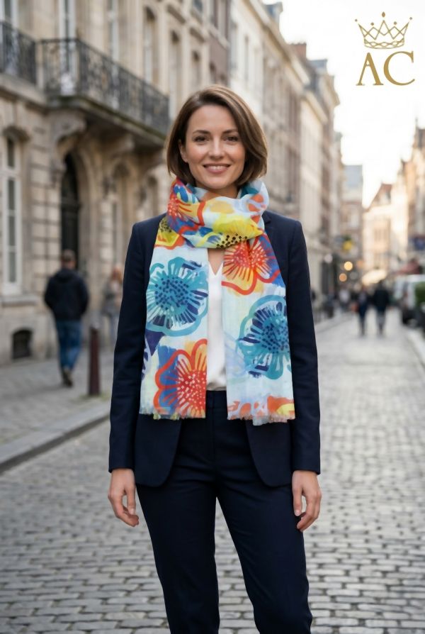 Sjaal Nali nm100 getekende bloemen 