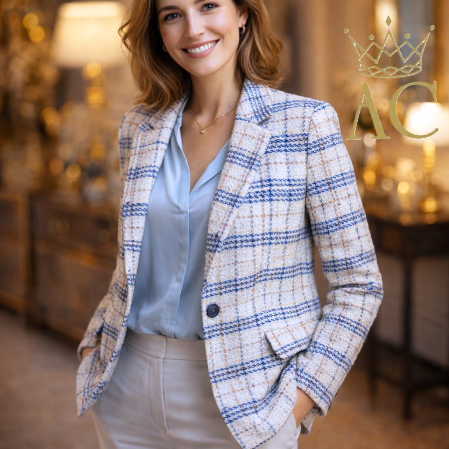 Blazer Nikay studded yarn plaid pattern lapel collar