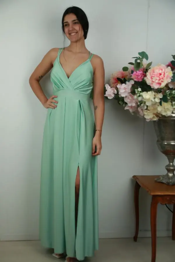 Satijnen jurk Robbert gekruiste buste en zijsplit