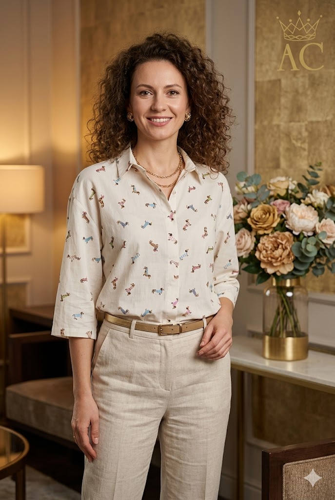 Katoenen blouse Rodney met print van dashonden nm100