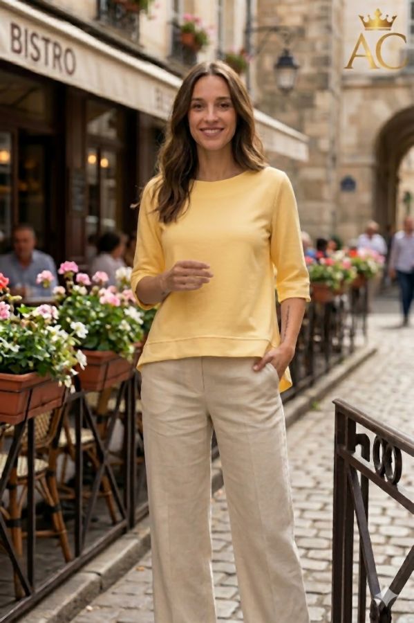 Sweater Quillan 3/4 mouw omslag detail ronde hals