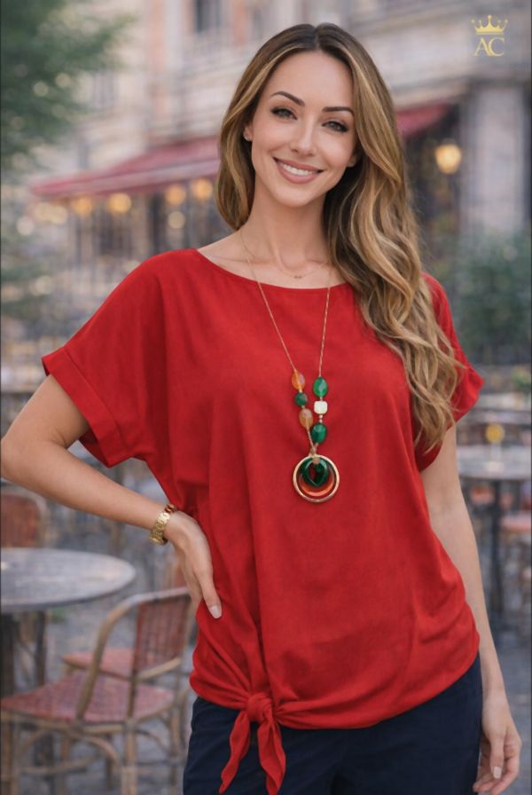 Blouse Qwynn waist tie open neck crepe