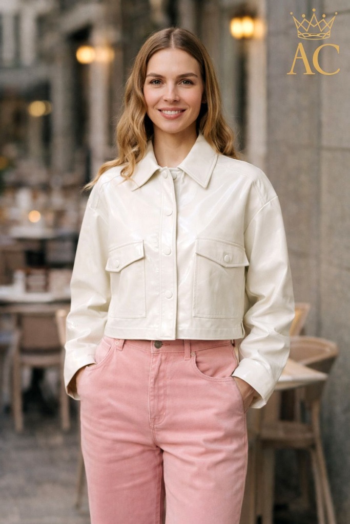 Jacket Olaya glamy eco leather collar and press studs