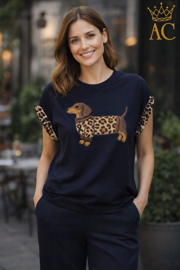 T-shirt Neala nm65 dachshund panther print cuff