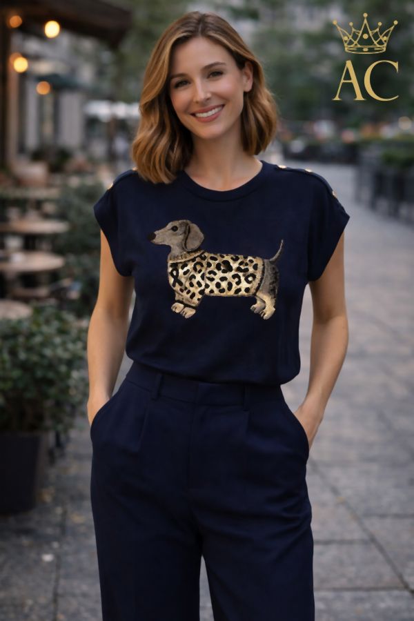 Tricot T-shirt Noer nm92 vergulde knopen teckel