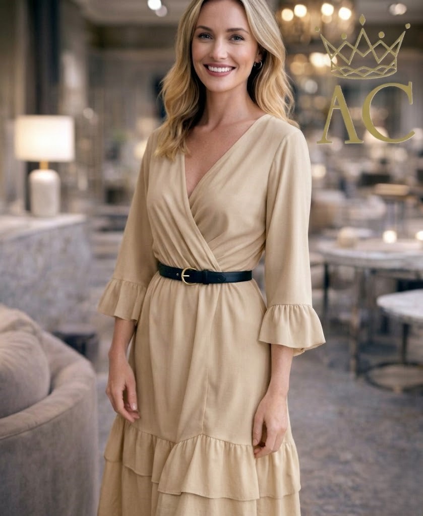 Nilofar nm47 dress V-neck trumpet sleeve