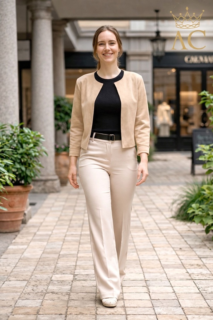 Olly korte kraagloze vest ronde hals eco suède